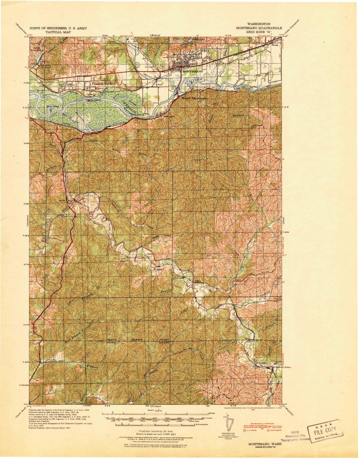 1940 Montesano, WA - Washington - USGS Topographic Map