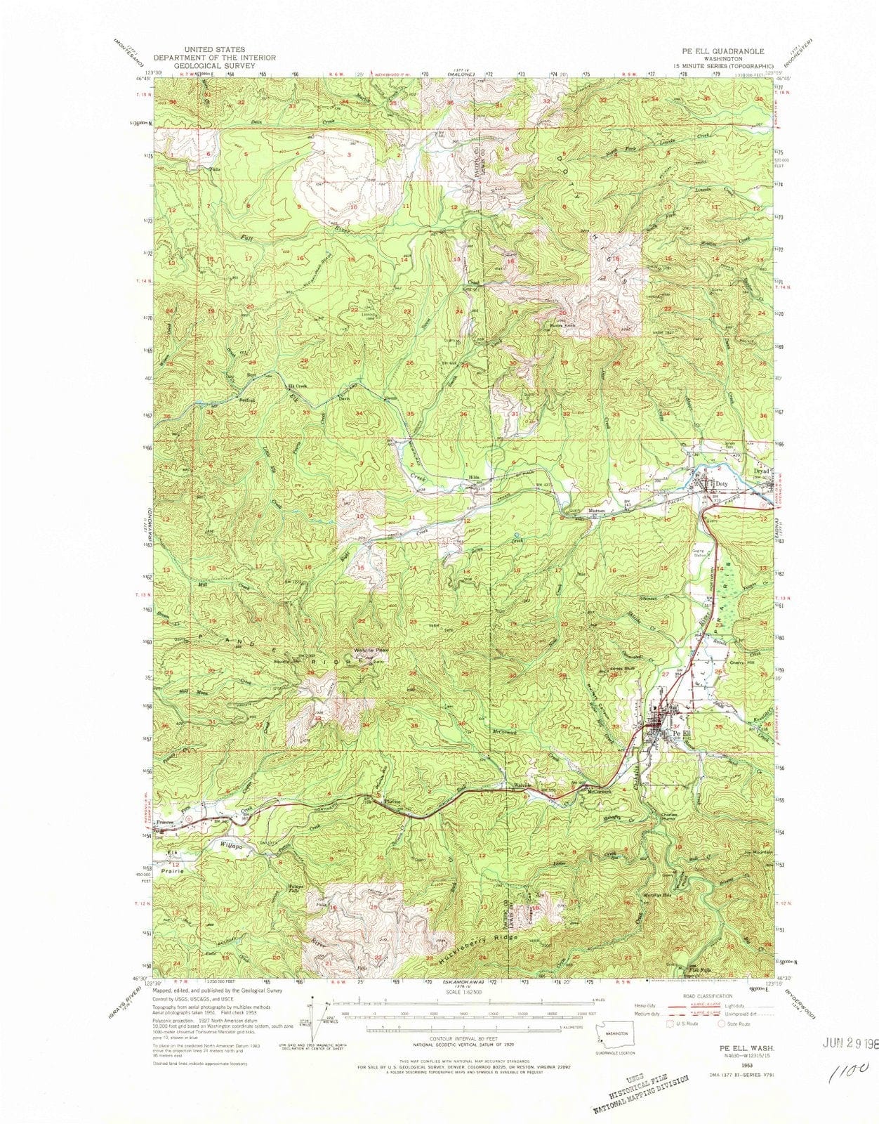 1953 Pe Ell, WA - Washington - USGS Topographic Map