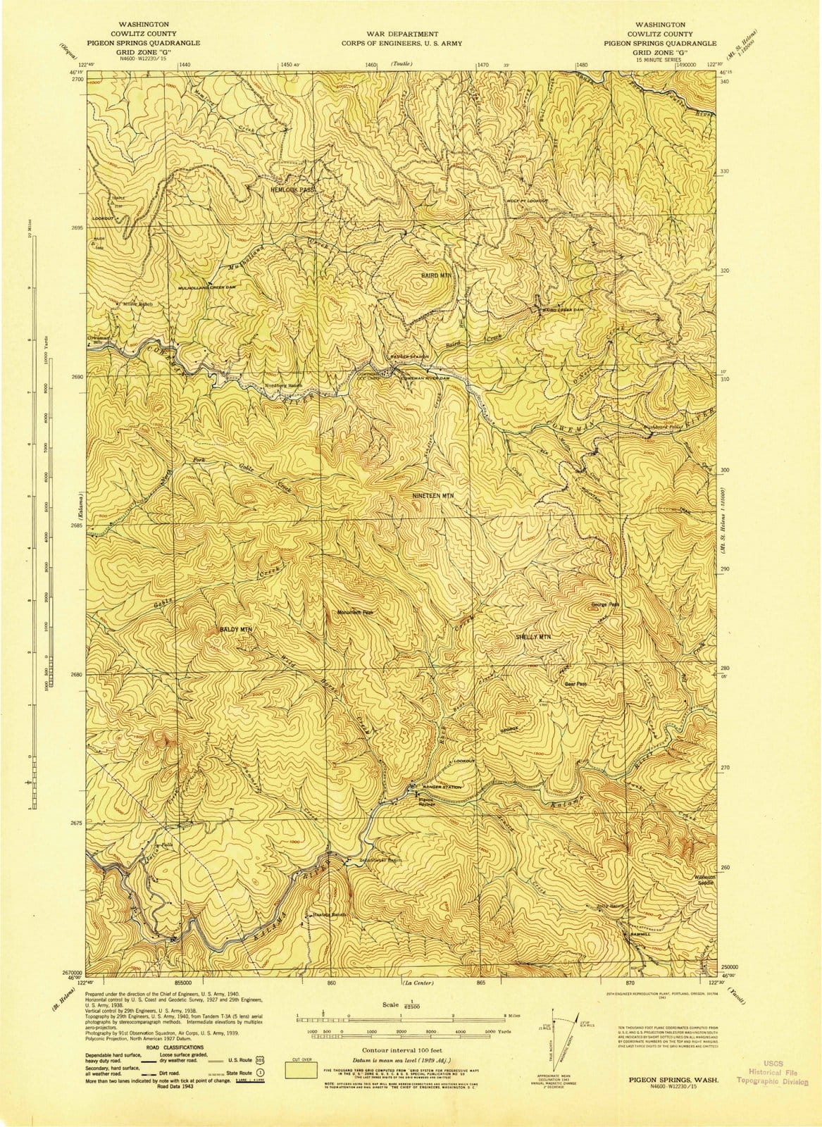 1943 Pigeon Springs, WA - Washington - USGS Topographic Map