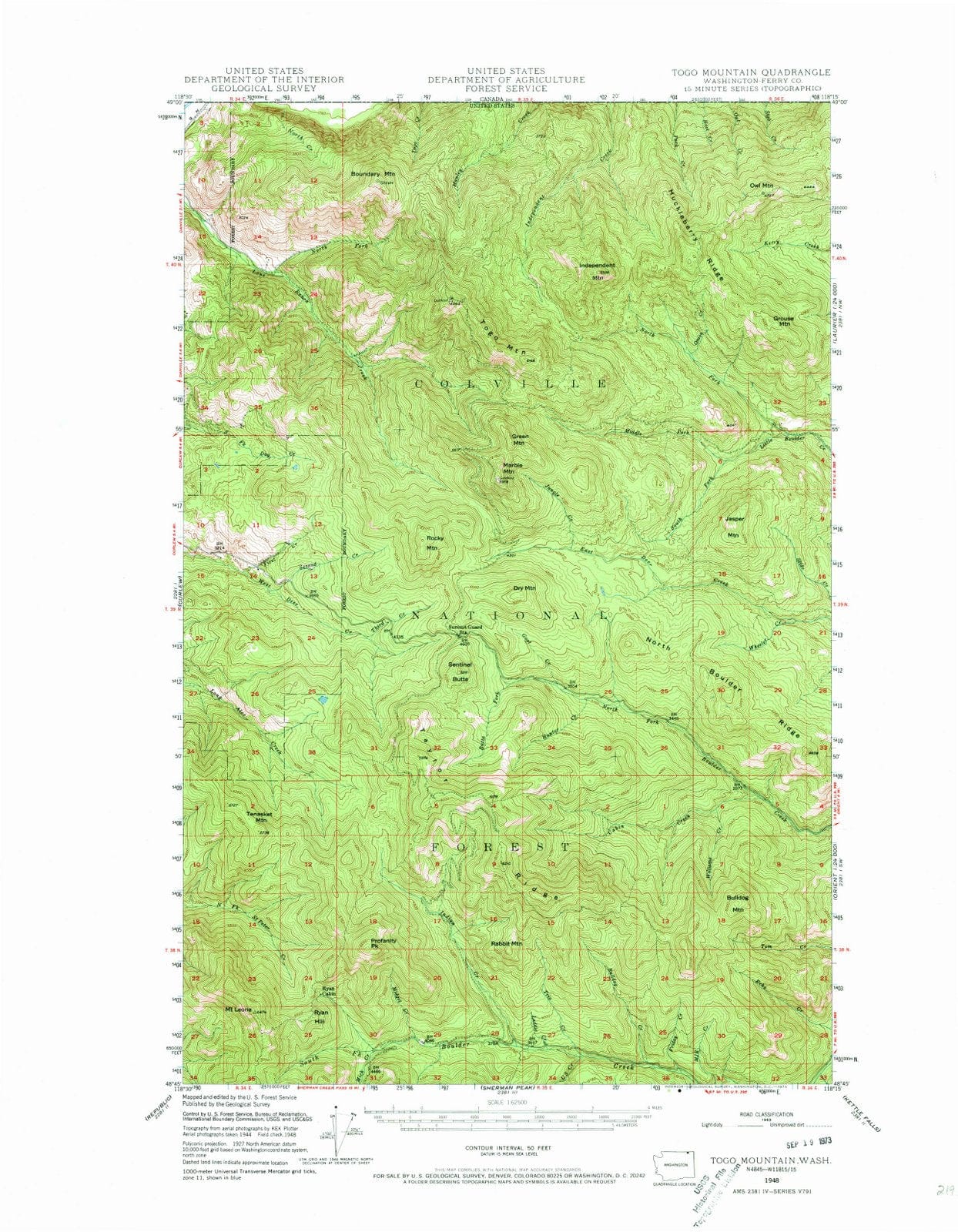 1948 Togo Mountain, WA - Washington - USGS Topographic Map