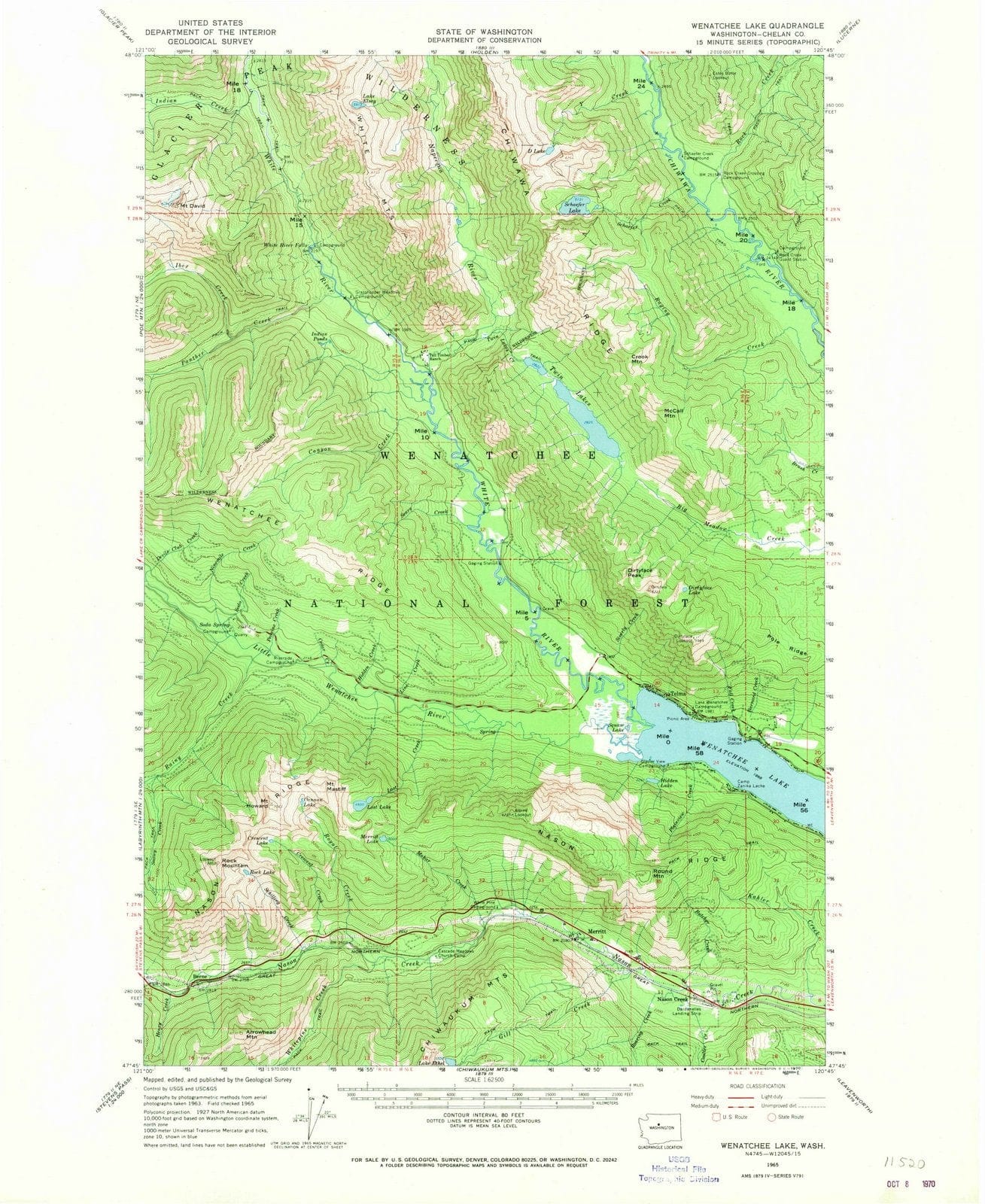 1965 Wenatchee Lake, WA - Washington - USGS Topographic Map