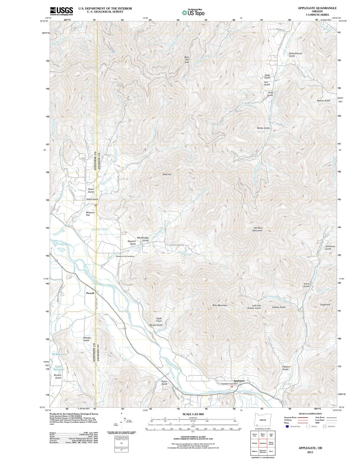 2011 Applegate, OR - Oregon - USGS Topographic Map