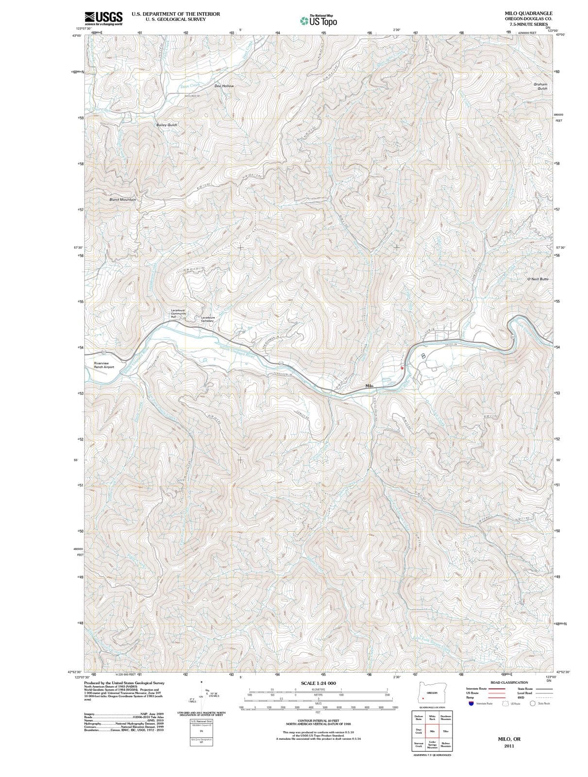 2011 Milo, OR - Oregon - USGS Topographic Map