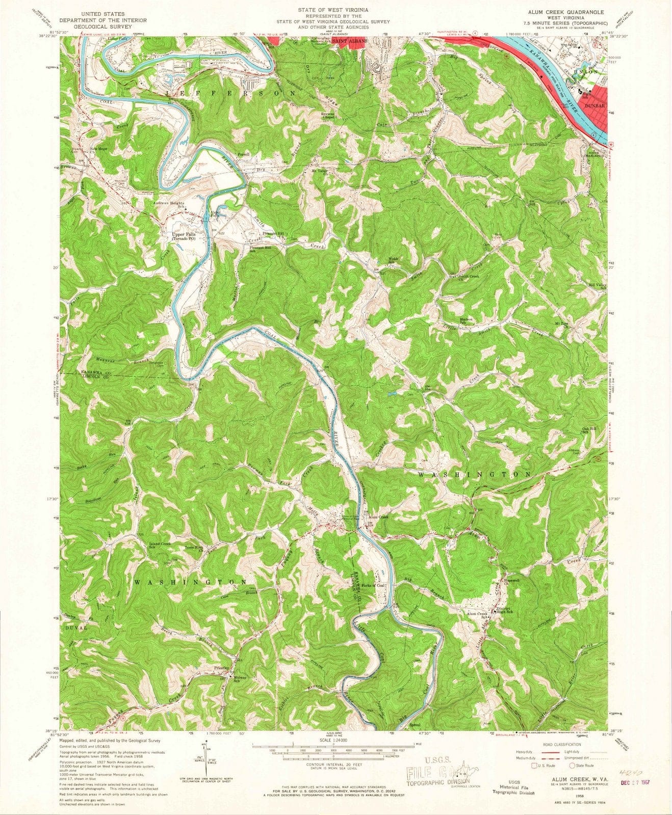 1958 Alum Creek, WV - West Virginia - USGS Topographic Map