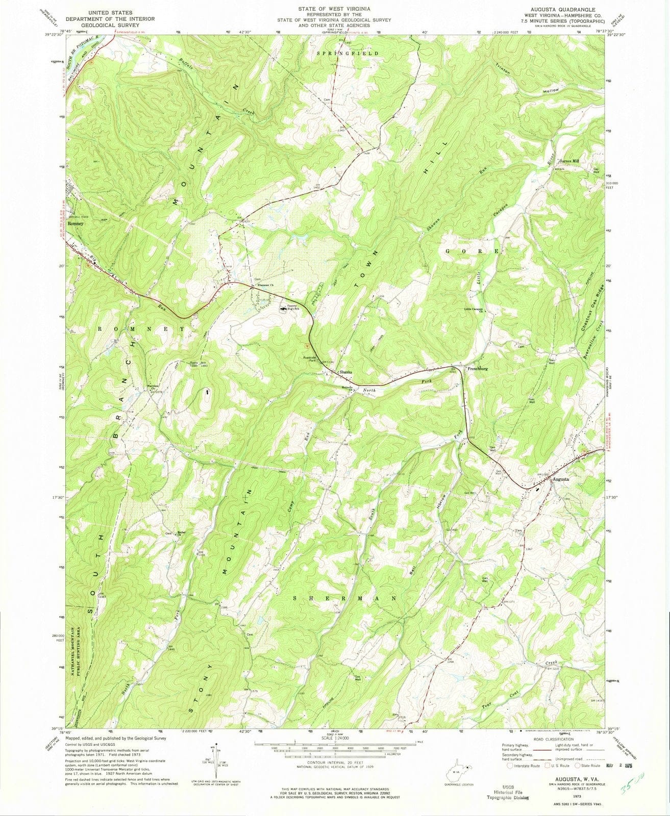 1973 Augusta, WV - West Virginia - USGS Topographic Map