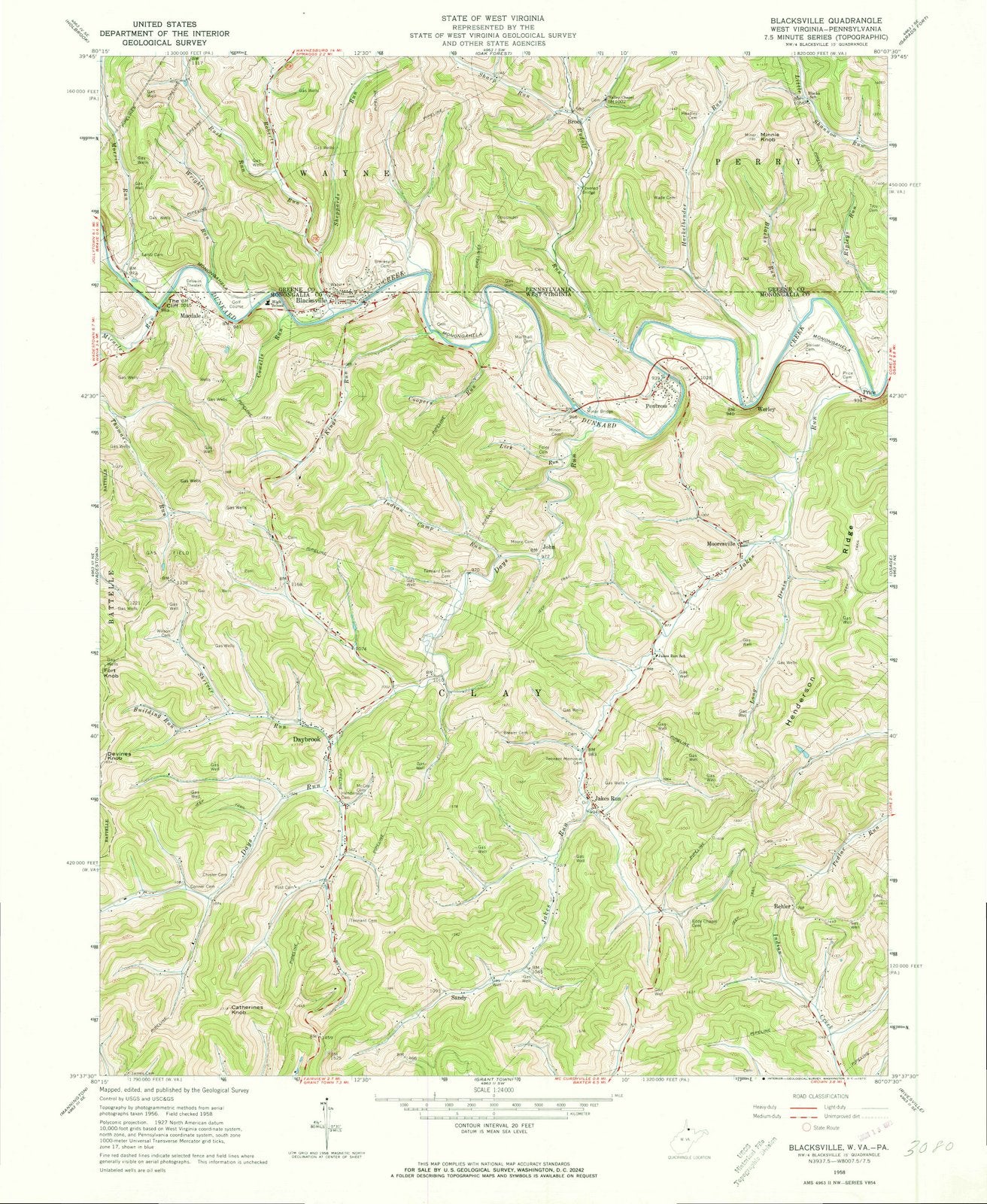 1958 Blacksville, WV - West Virginia - USGS Topographic Map