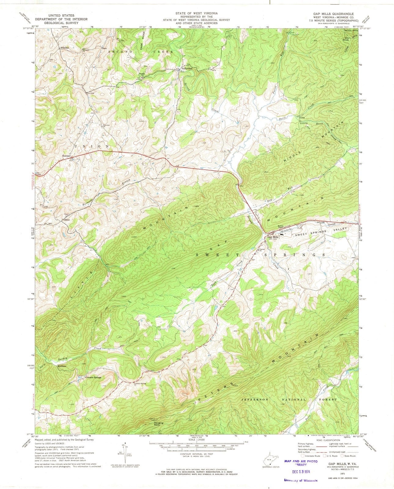 1971 Gap Mills, WV - West Virginia - USGS Topographic Map