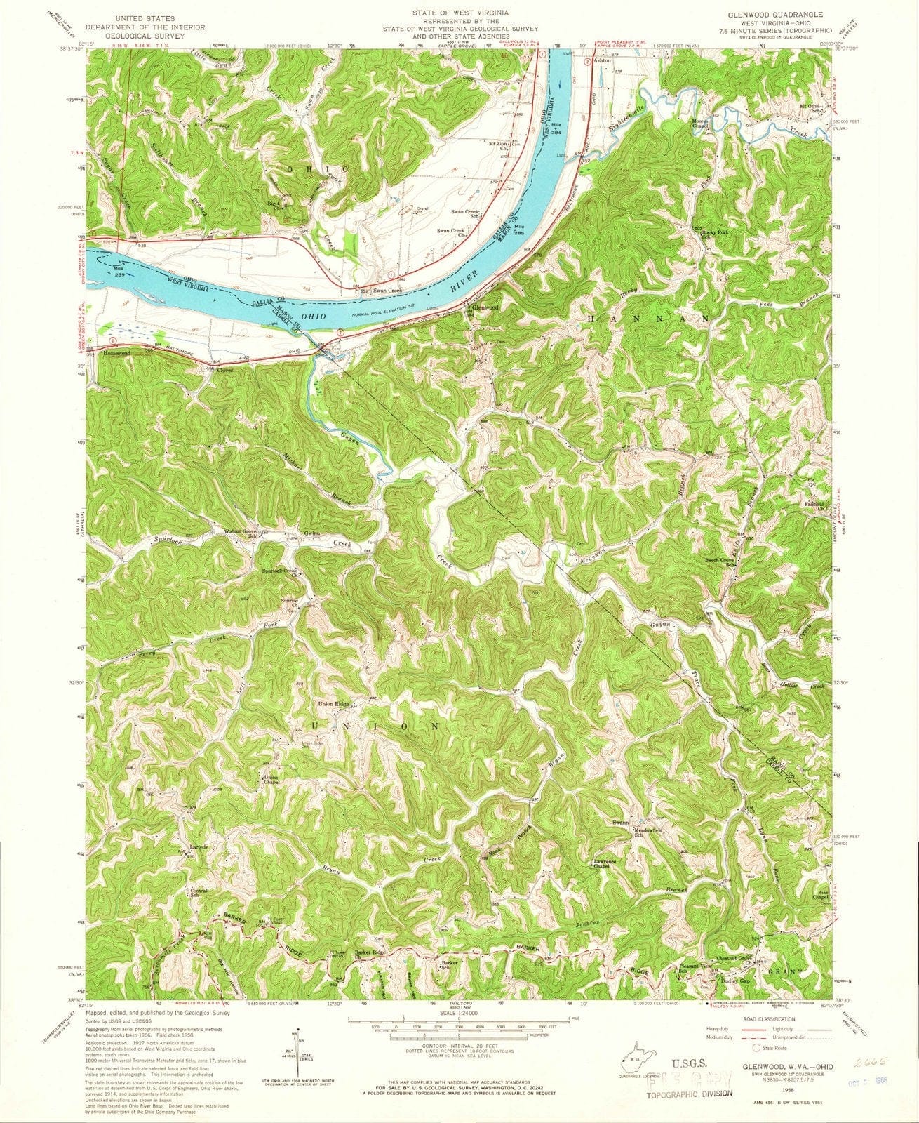 1958 Glenwood, WV - West Virginia - USGS Topographic Map