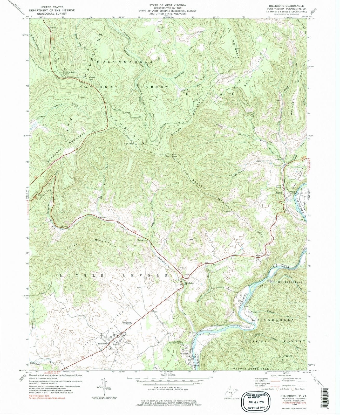 1977 Hillsboro, WV - West Virginia - USGS Topographic Map