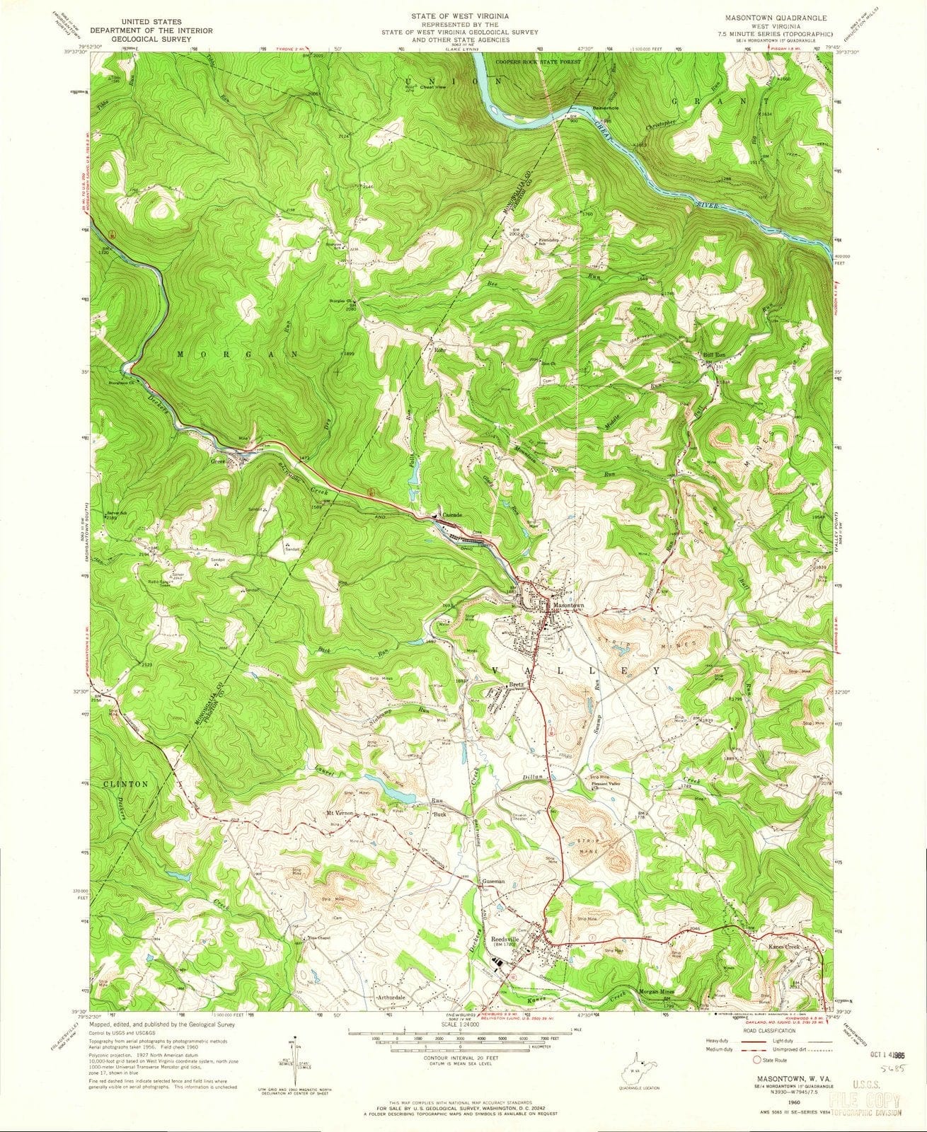 1960 Masontown, WV - West Virginia - USGS Topographic Map