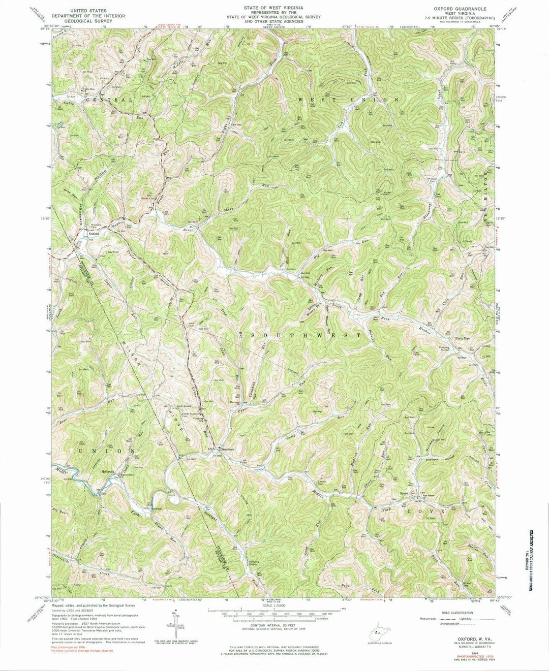 1964 Oxford, WV - West Virginia - USGS Topographic Map