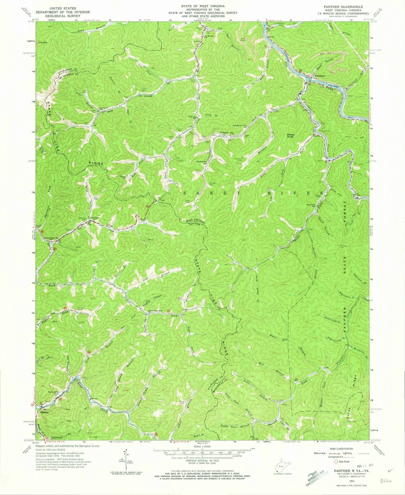 1963 Panther, WV - West Virginia - USGS Topographic Map