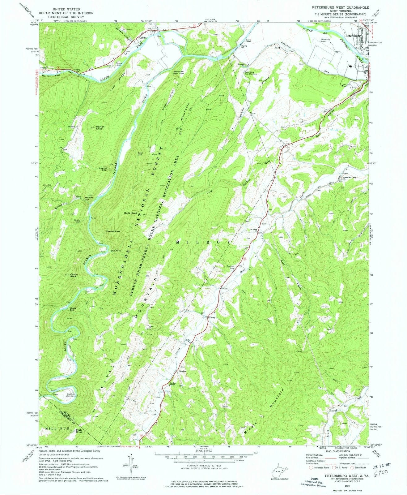 1969 Petersburg West, WV - West Virginia - USGS Topographic Map