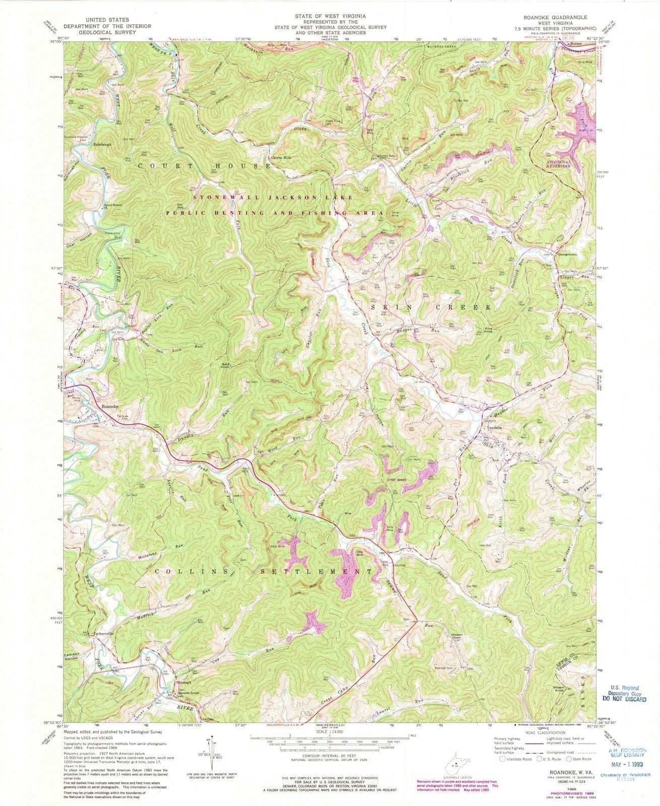 1966 Roanoke, WV - West Virginia - USGS Topographic Map