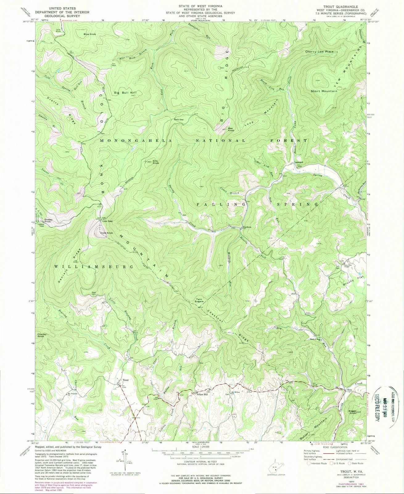 1977 Trout, WV - West Virginia - USGS Topographic Map
