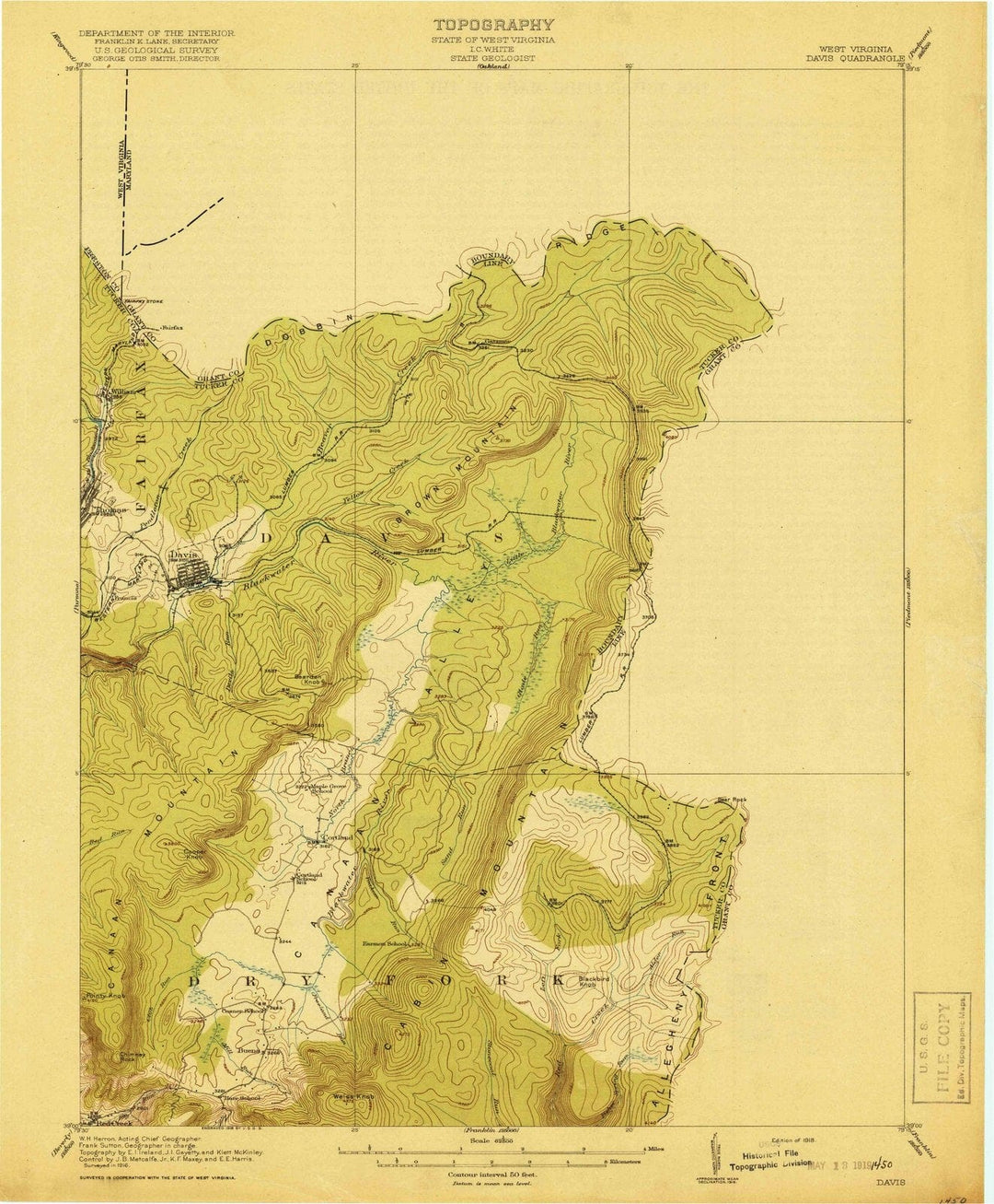 1918 Davis, WV - West Virginia - USGS Topographic Map