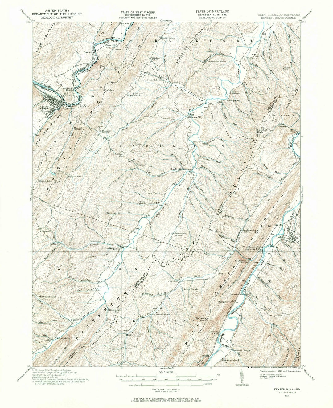 1920 Keyser, WV - West Virginia - USGS Topographic Map