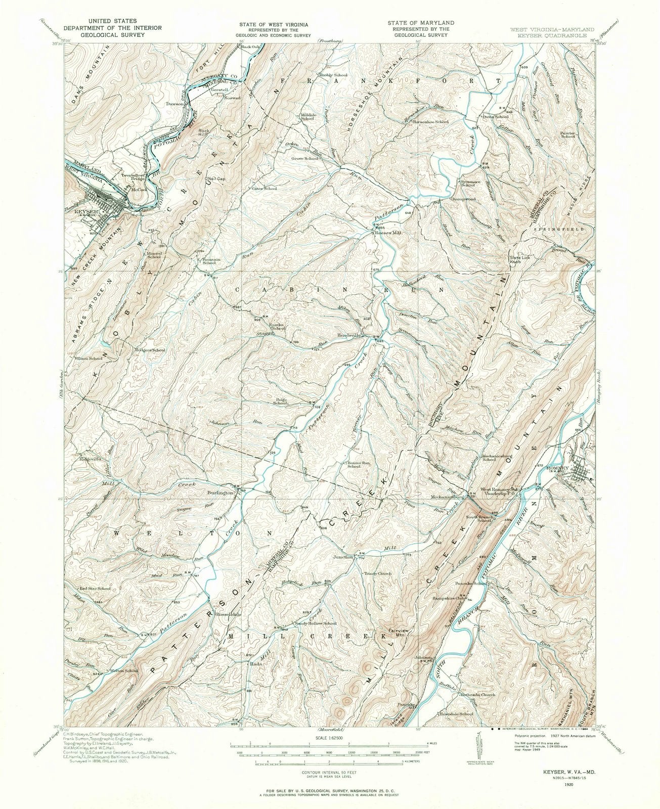 1920 Keyser, WV - West Virginia - USGS Topographic Map
