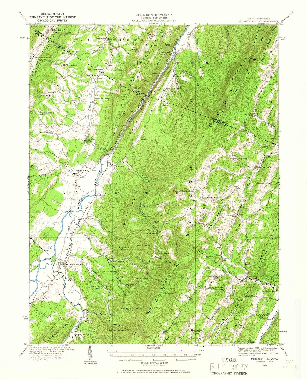 1920 Moorefield, WV - West Virginia - USGS Topographic Map
