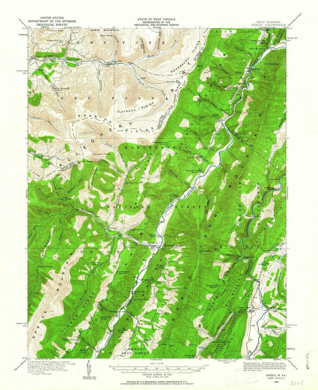 1920 Onego, WV - West Virginia - USGS Topographic Map