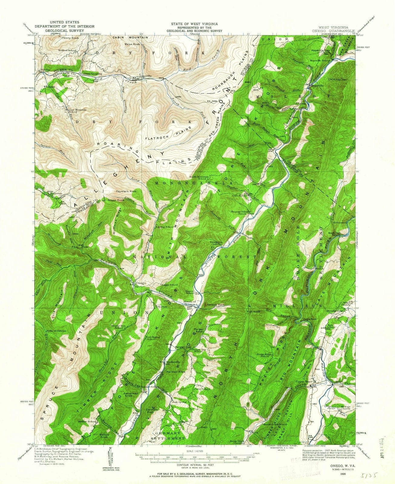 1920 Onego, WV - West Virginia - USGS Topographic Map