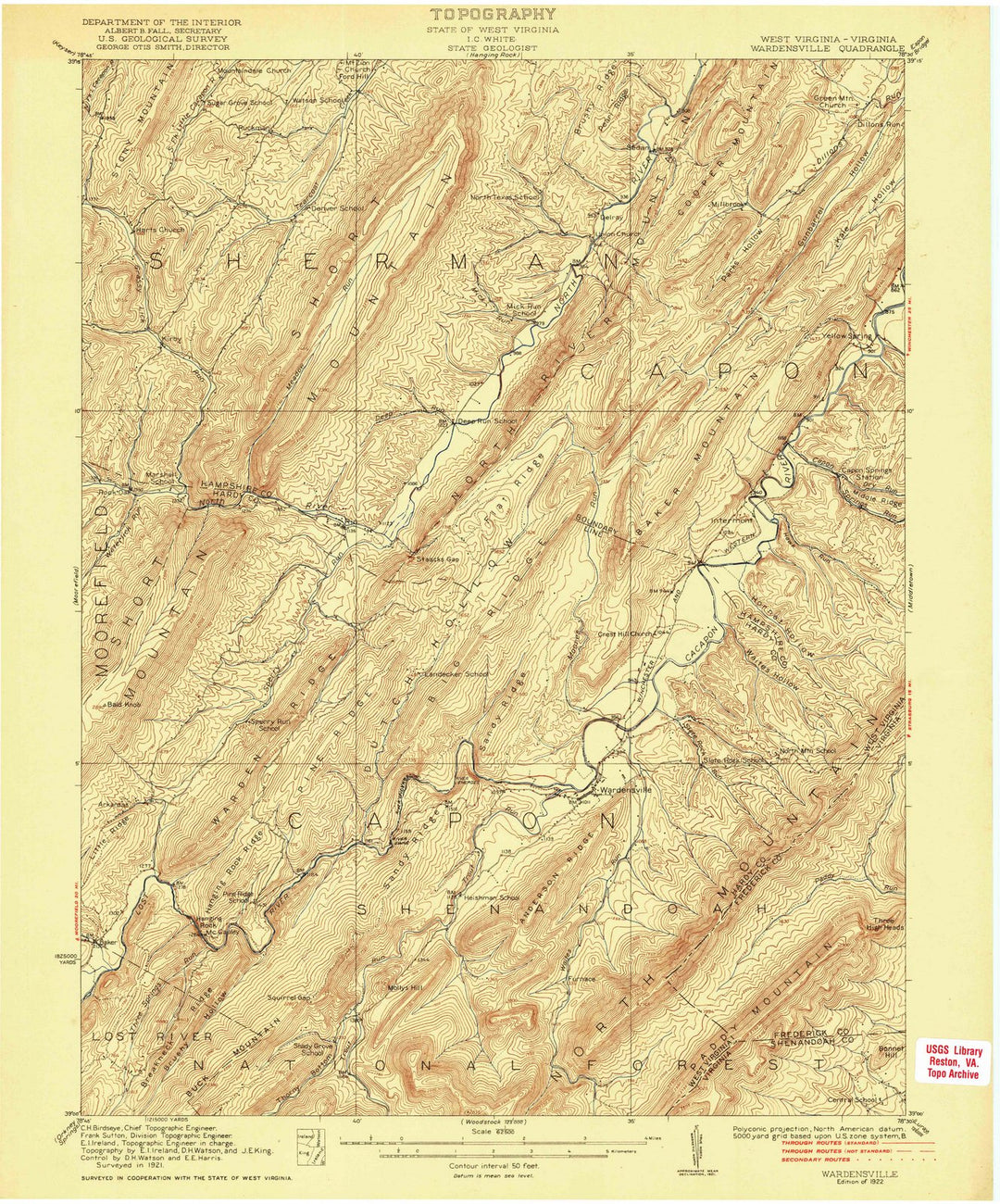 1922 Wardensville, WV - West Virginia - USGS Topographic Map