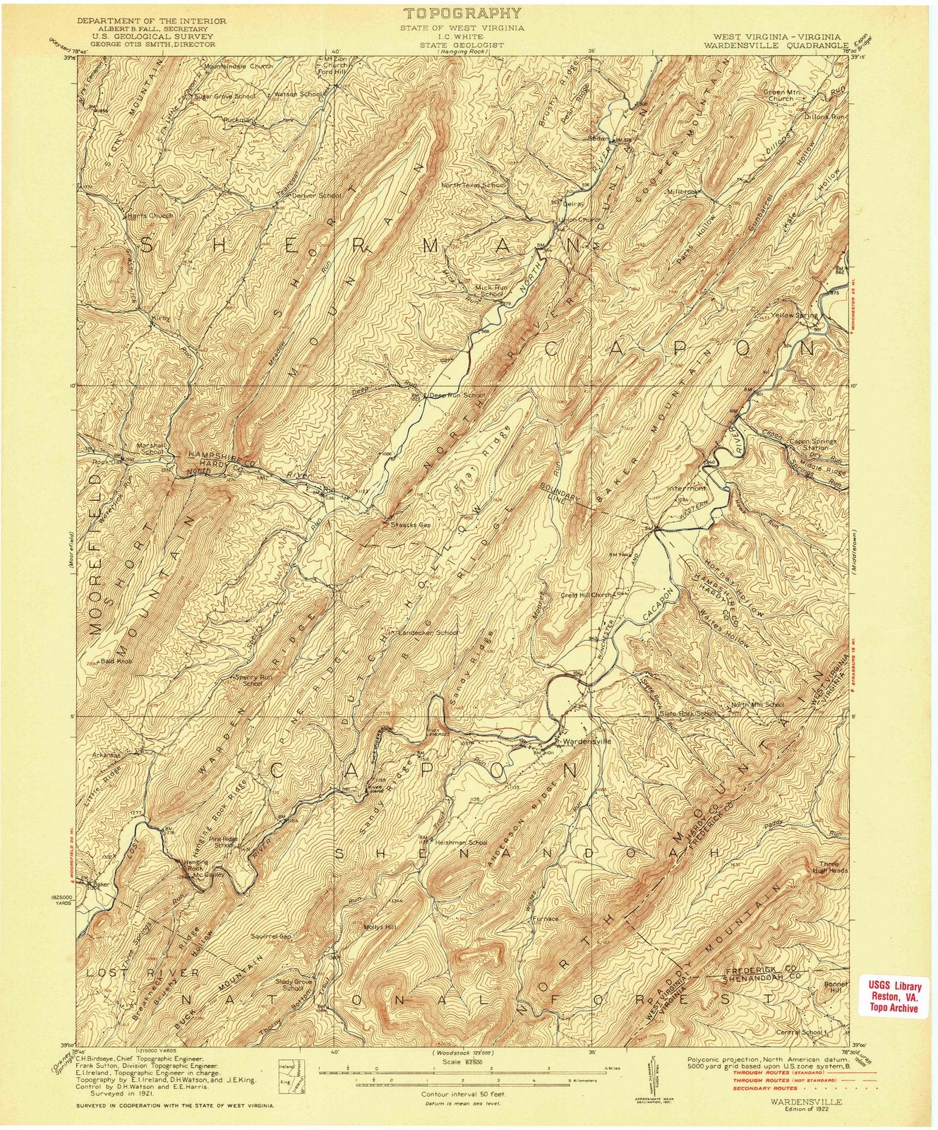 1922 Wardensville, WV - West Virginia - USGS Topographic Map