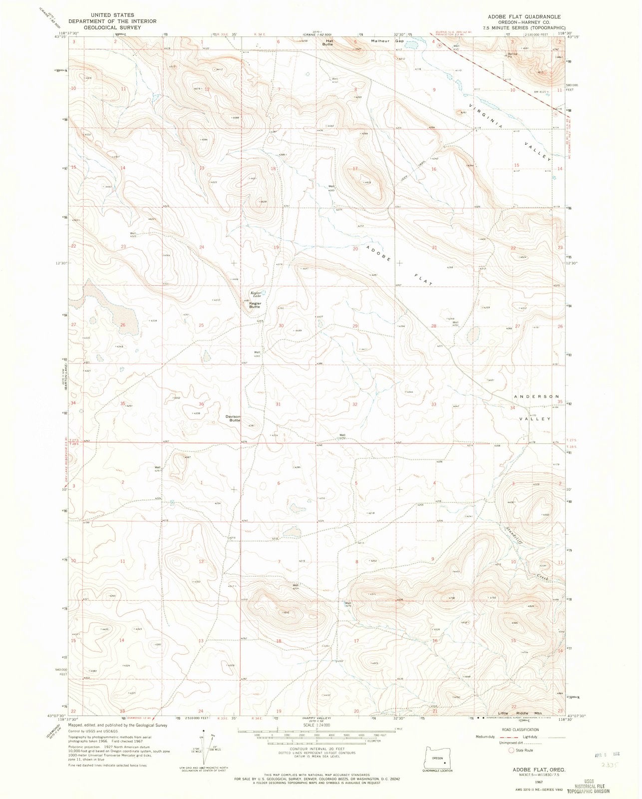 1967 Adobe Flat, OR - Oregon - USGS Topographic Map