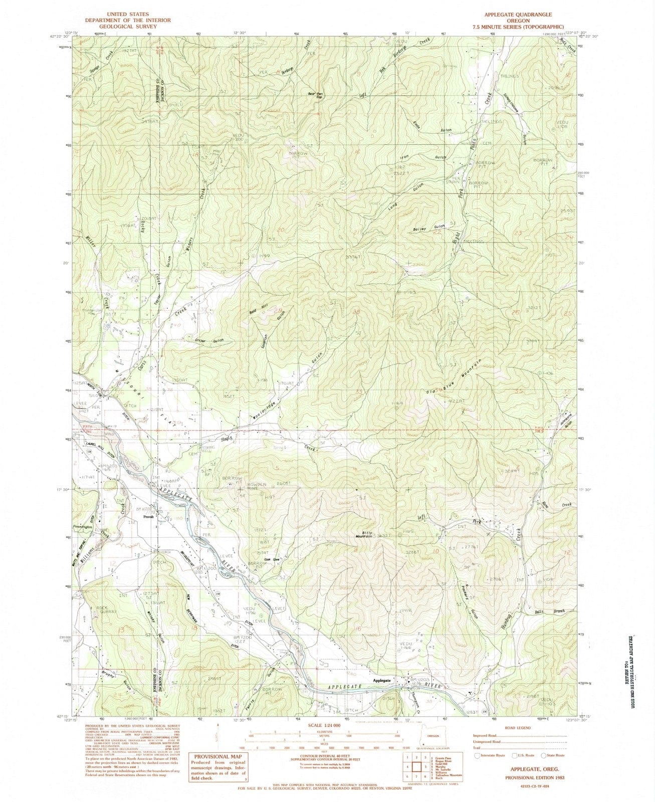 1983 Applegate, OR - Oregon - USGS Topographic Map