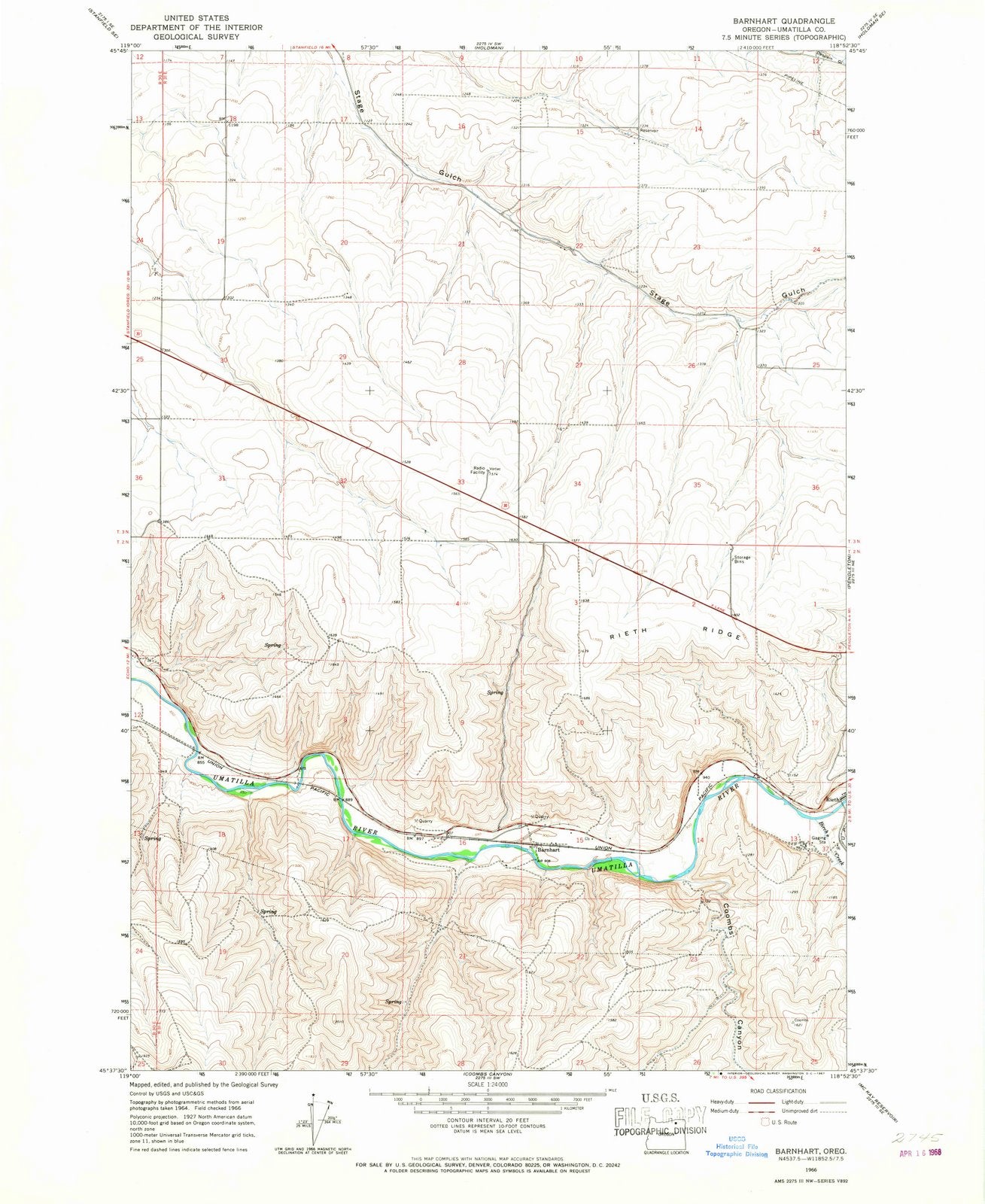 1966 Barnhart, OR - Oregon - USGS Topographic Map