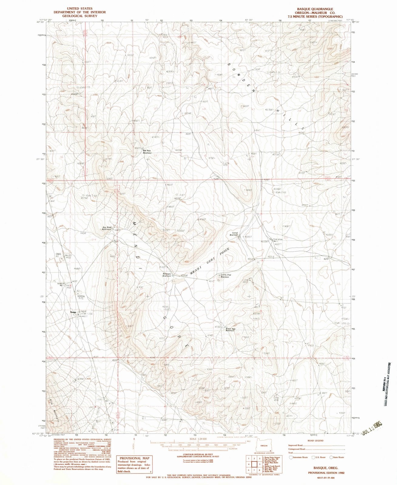 1982 Basque, OR - Oregon - USGS Topographic Map