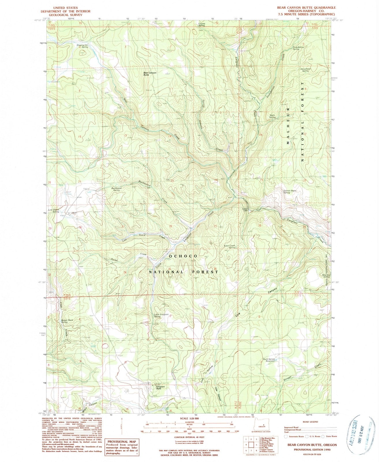 1990 Bear Canyon Butte, OR - Oregon - USGS Topographic Map