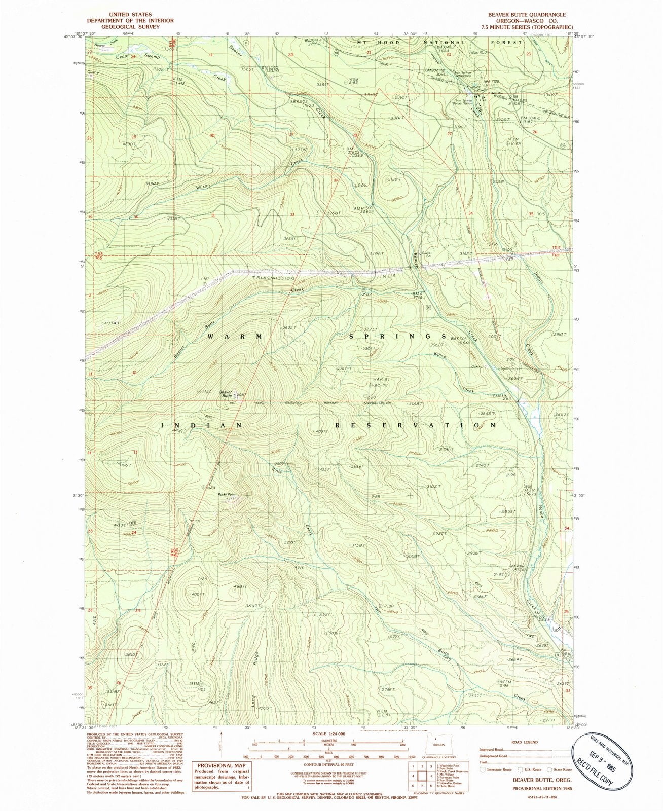 1985 Beaver Butte, OR - Oregon - USGS Topographic Map