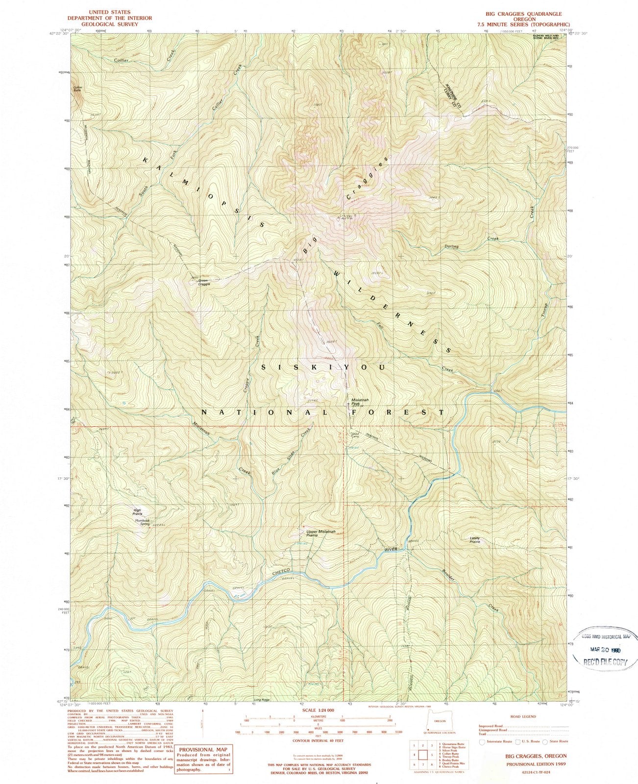 1989 Big Craggies, OR - Oregon - USGS Topographic Map