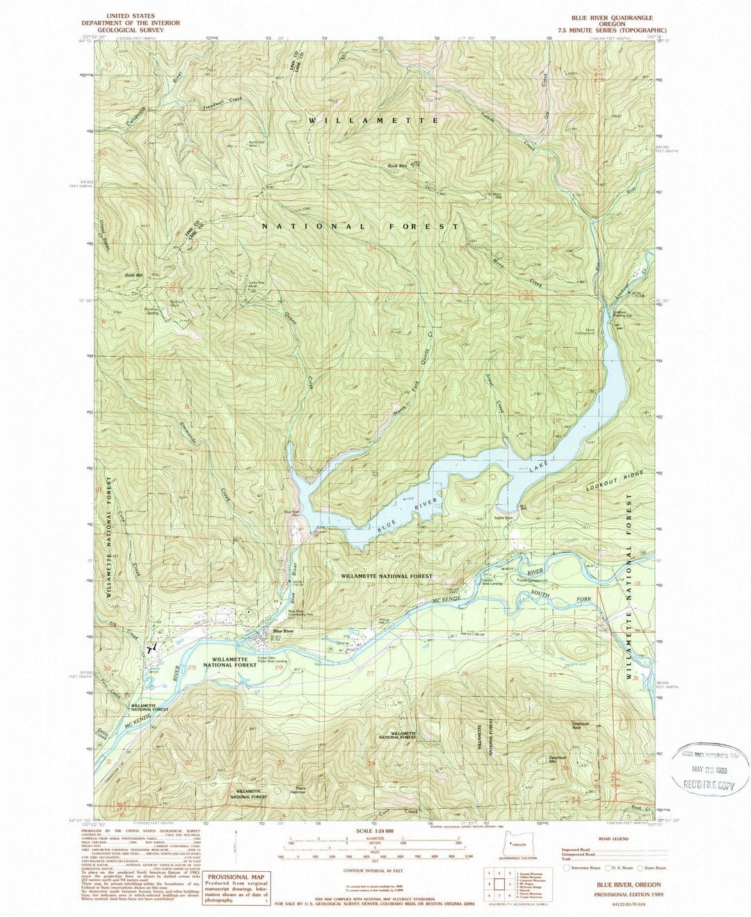 1989 Blue River, OR - Oregon - USGS Topographic Map