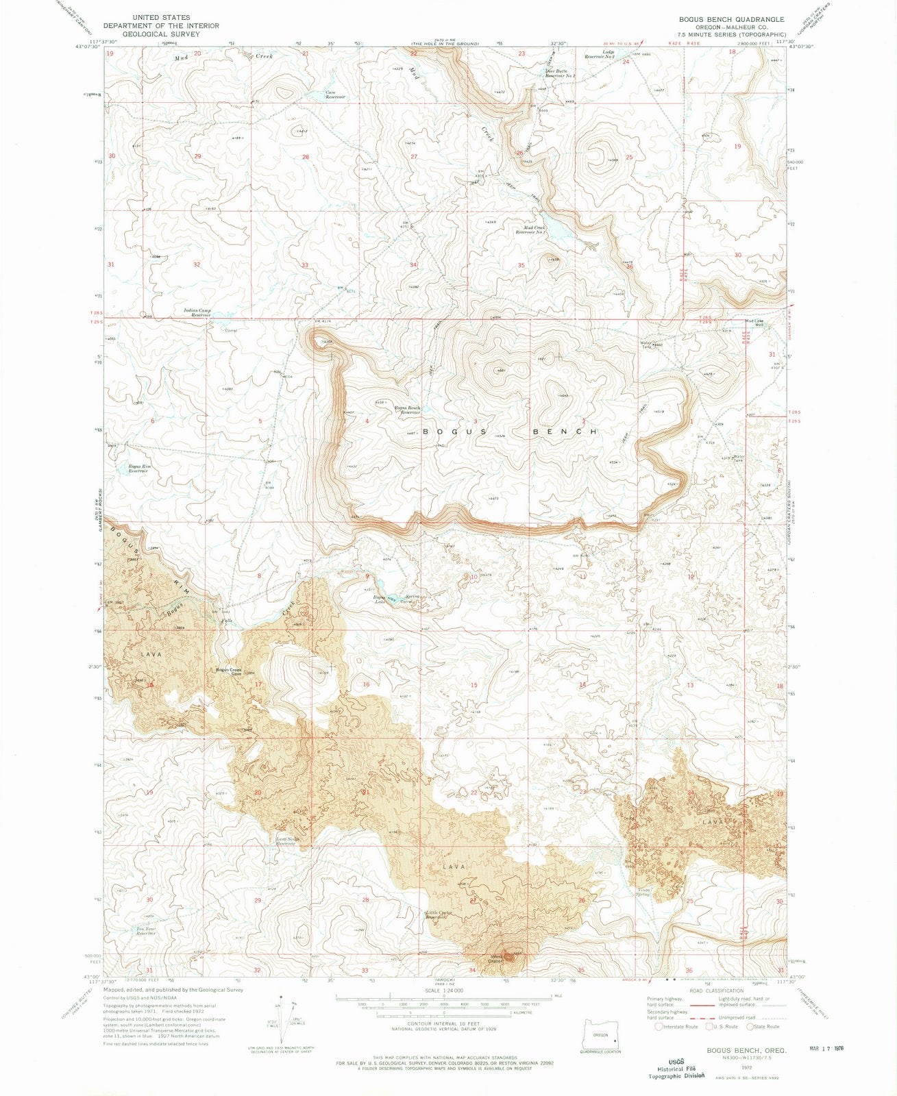 1972 Bogus Bench, OR - Oregon - USGS Topographic Map