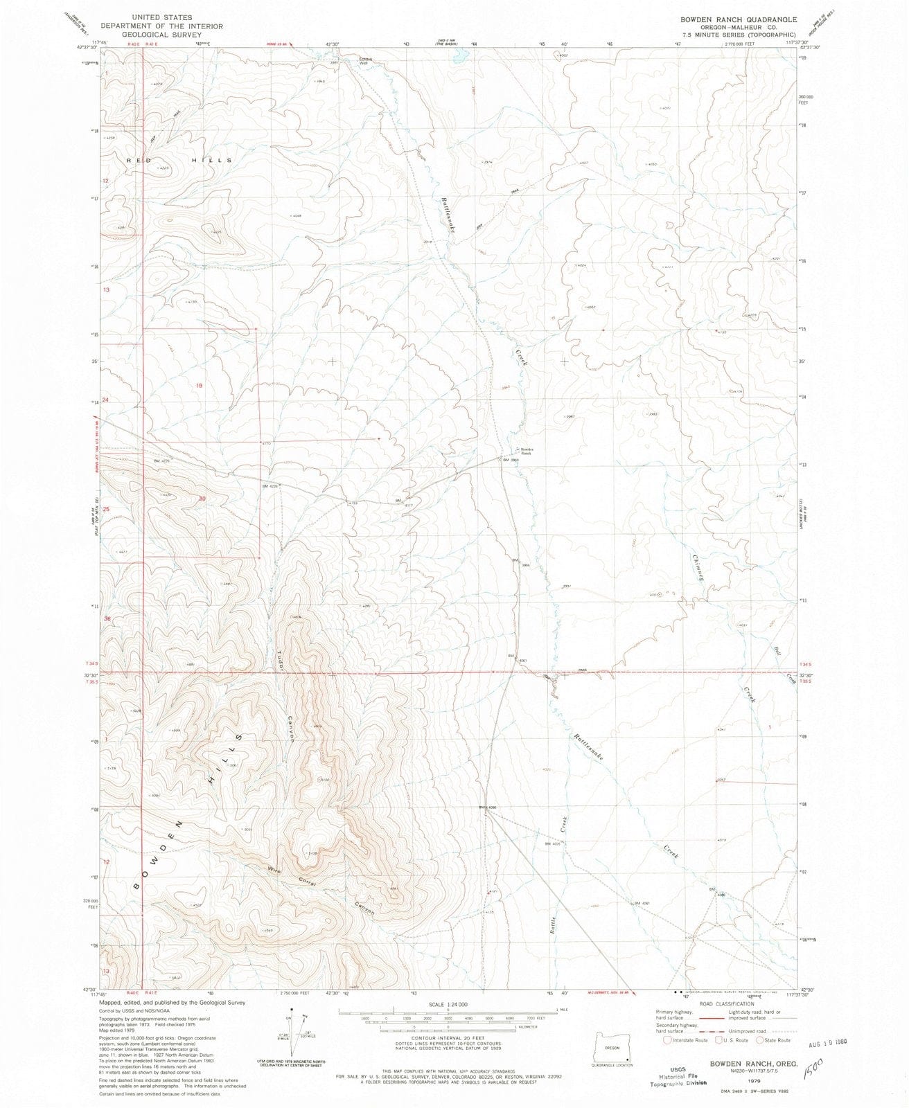 1979 Bowden Ranch, OR - Oregon - USGS Topographic Map
