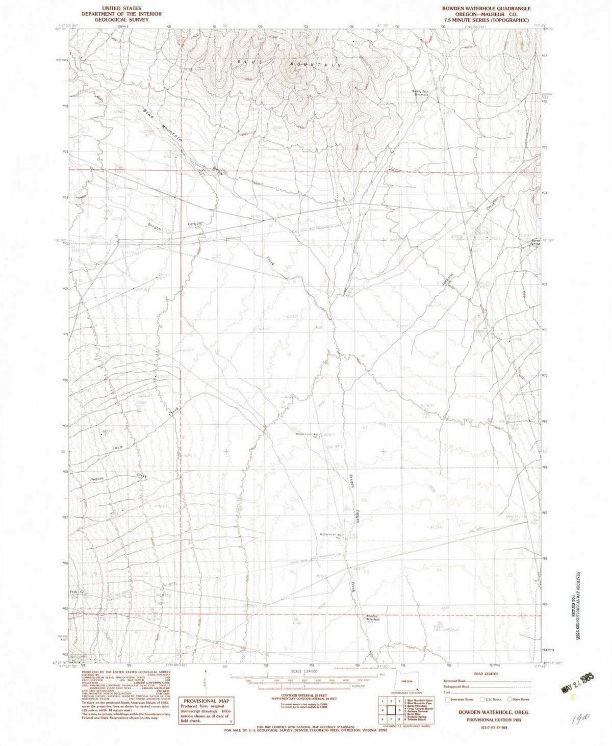 1982 Bowden Waterhole, OR - Oregon - USGS Topographic Map