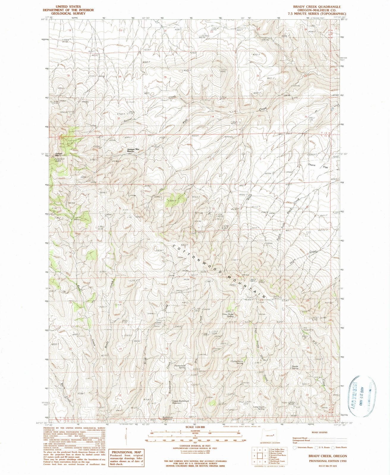 1990 Brady Creek, OR - Oregon - USGS Topographic Map