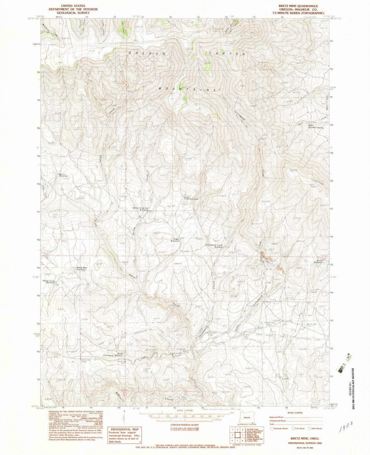 1982 Bretz Mine, OR - Oregon - USGS Topographic Map