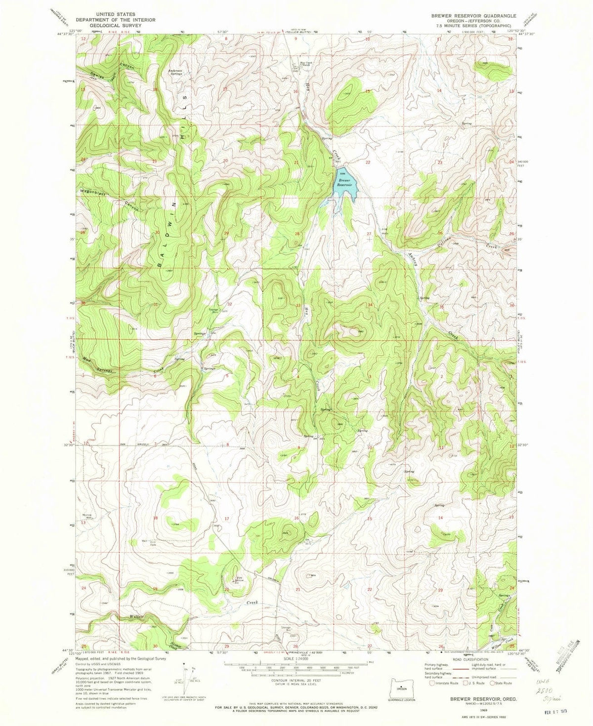 1969 Brewer Reservoir, OR - Oregon - USGS Topographic Map