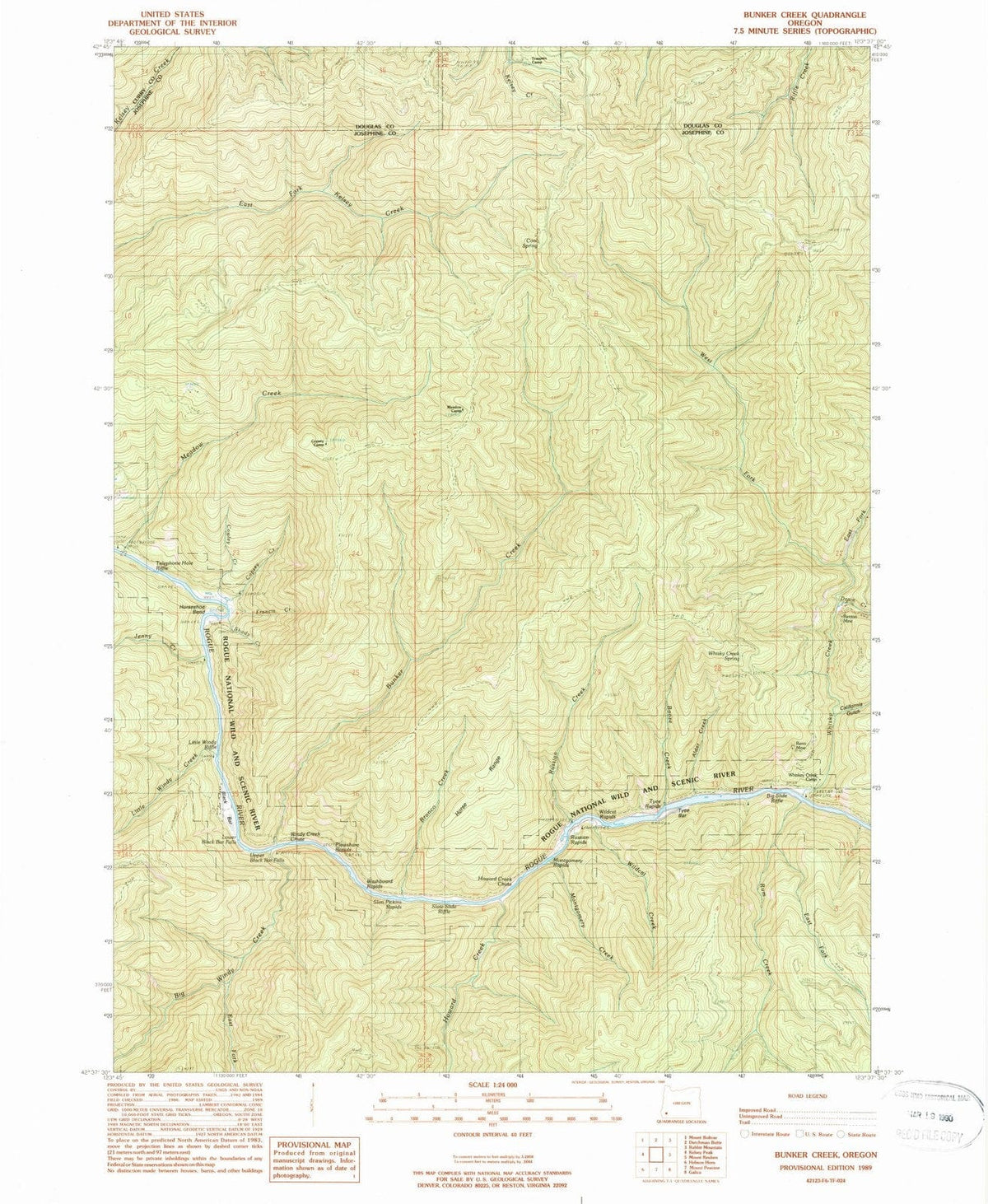 1989 Bunker Creek, OR - Oregon - USGS Topographic Map