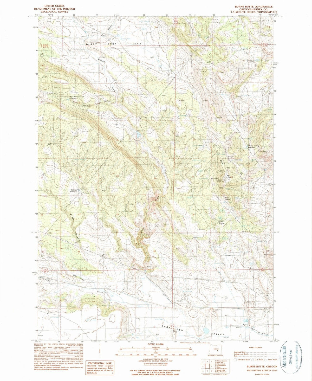 1990 Burns Butte, OR - Oregon - USGS Topographic Map