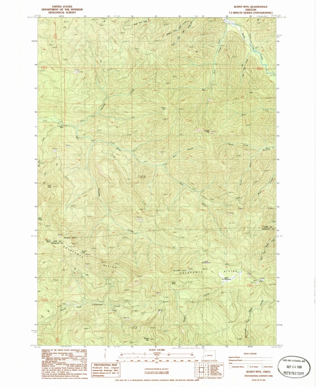 1986 Burnt MTN, OR - Oregon - USGS Topographic Map