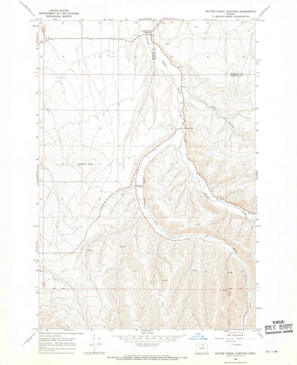 1968 Butter Creek Junction, OR - Oregon - USGS Topographic Map