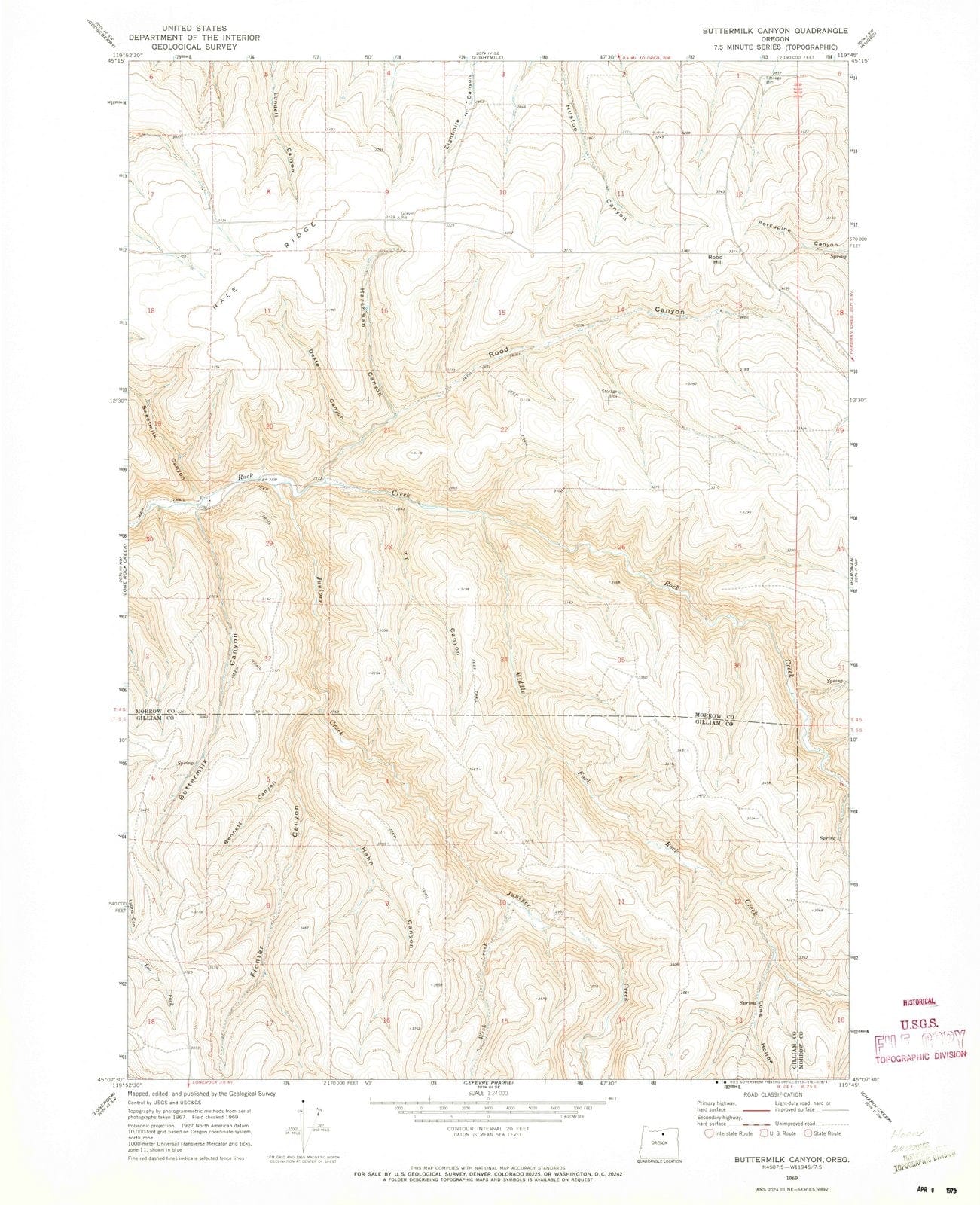 1969 Buttermilk Canyon, OR - Oregon - USGS Topographic Map