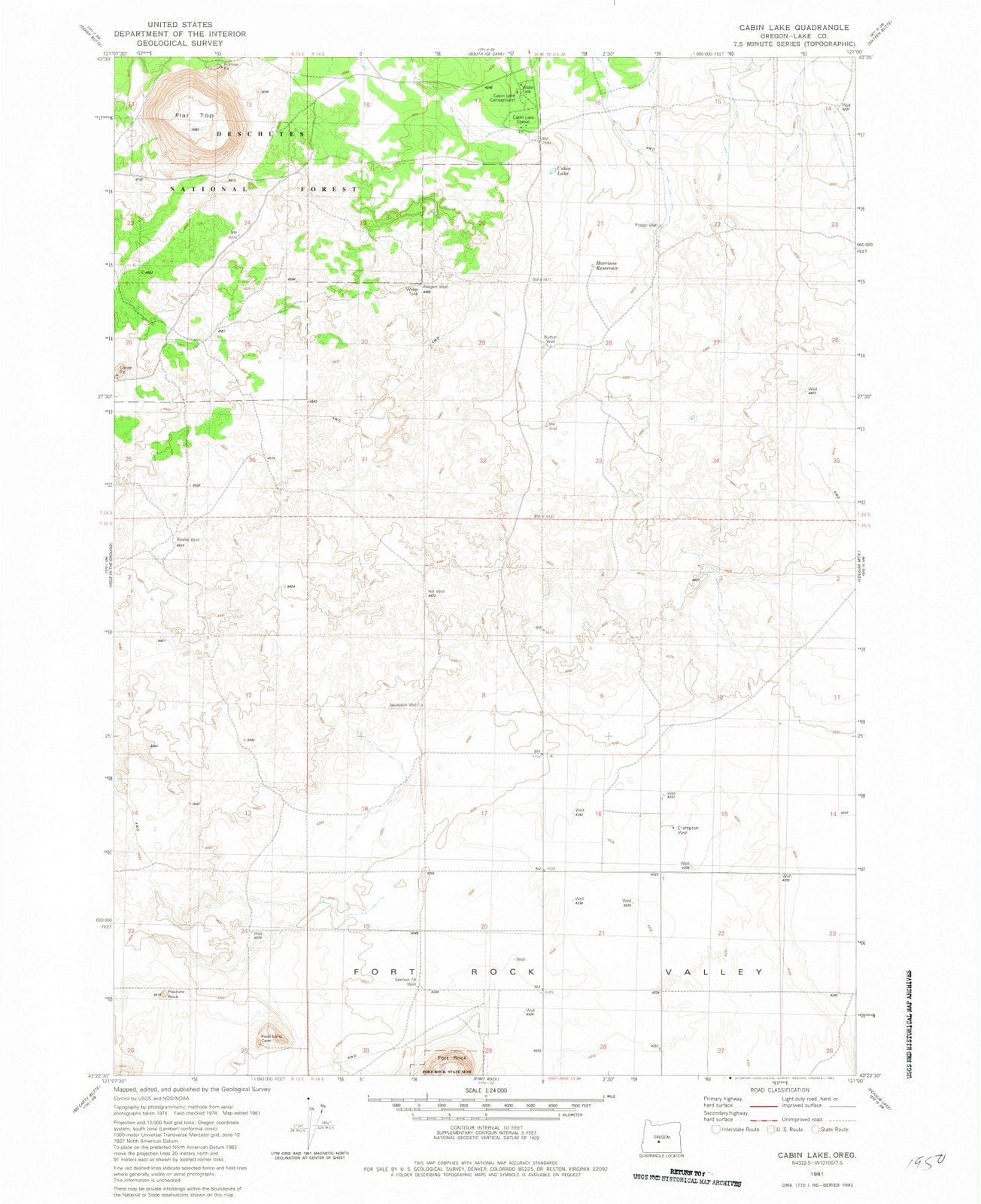 1981 Cabin Lake, OR - Oregon - USGS Topographic Map