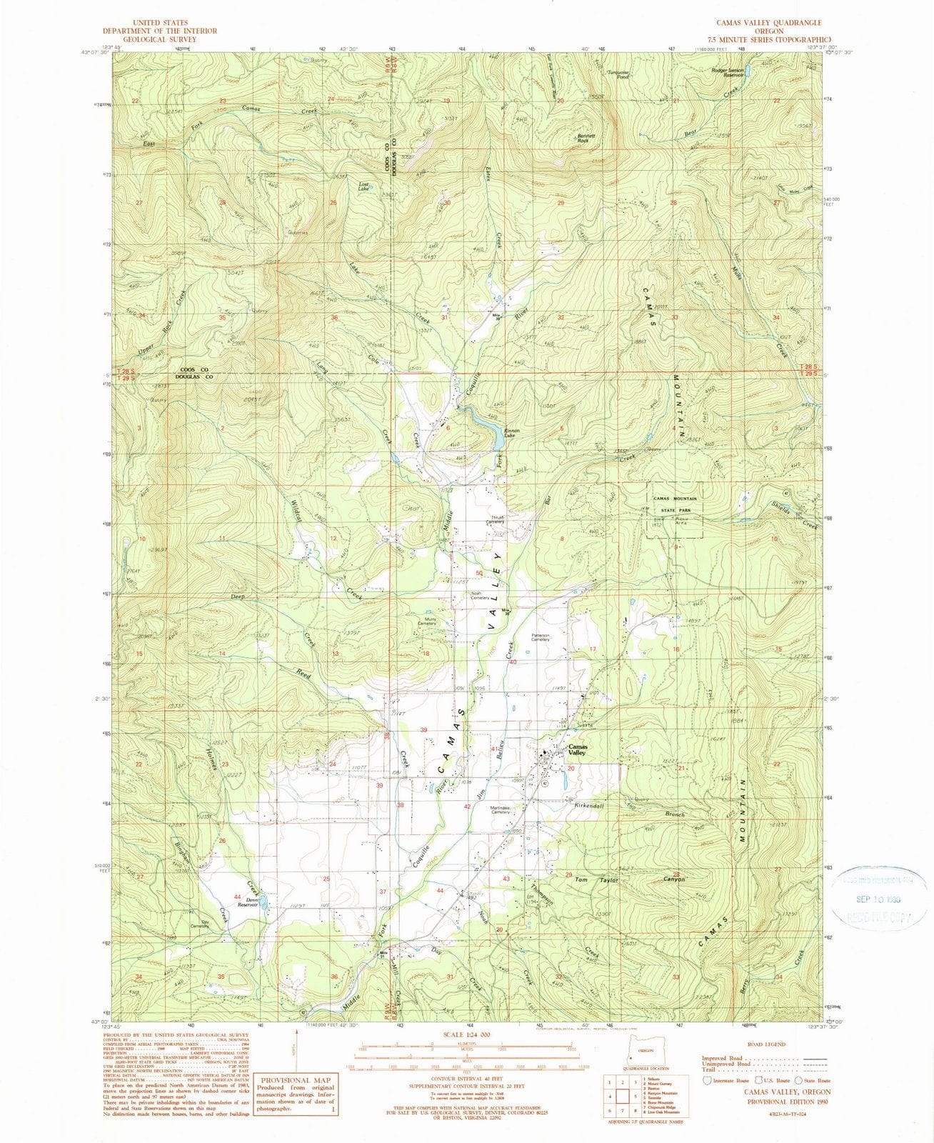 1990 Camas Valley, OR - Oregon - USGS Topographic Map