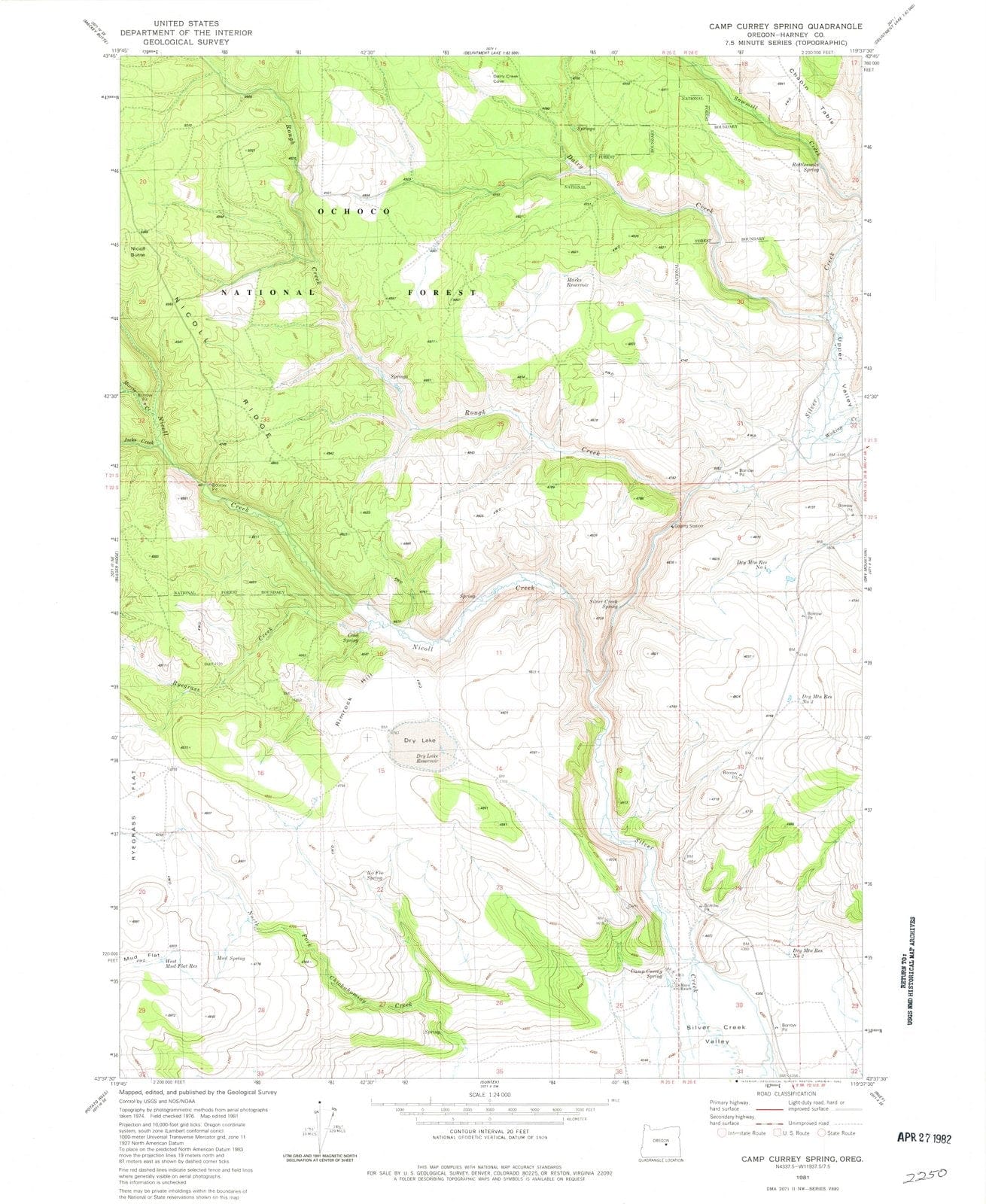 1981 Camp Currey Spring, OR - Oregon - USGS Topographic Map