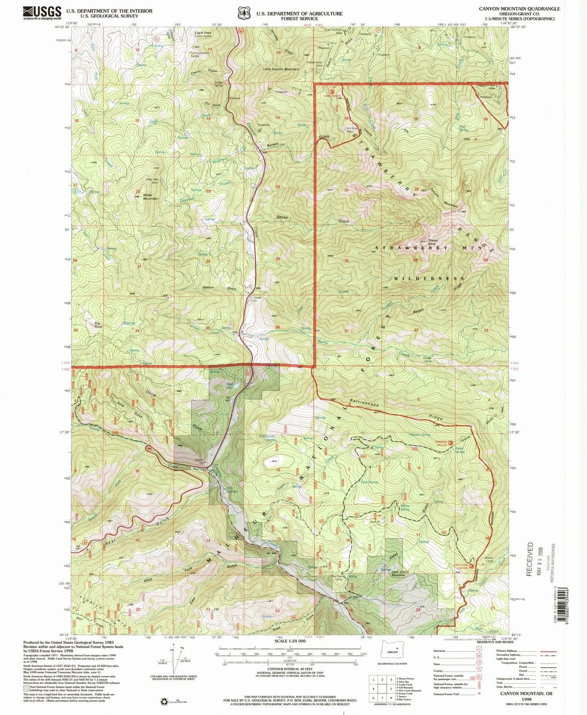 1998 Canyon Mountain, OR - Oregon - USGS Topographic Map
